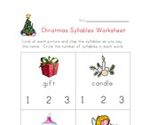 free printable worksheets for kindergarten christmas christmas syllables worksheet