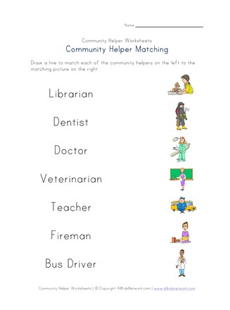 community helpers matching worksheet all kids network