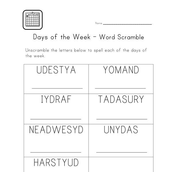 Days of the Week Word Scramble | All Kids Network
