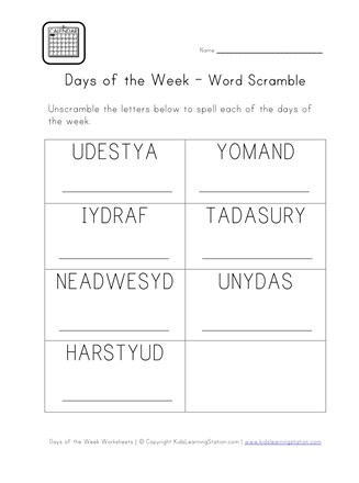 Spelling Days Of The Week Free Printable Worksheets