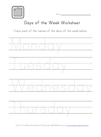 Days of the Week Tracing Book and Worksheets by From the Pond