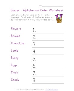 easter worksheet alphabetize