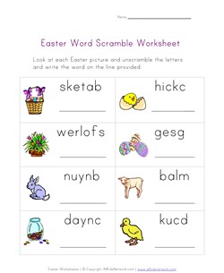 easter word scramble worksheet