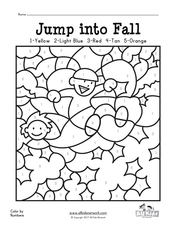 fall color by numbers worksheet all kids network