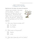 fall reading comprehension worksheet
