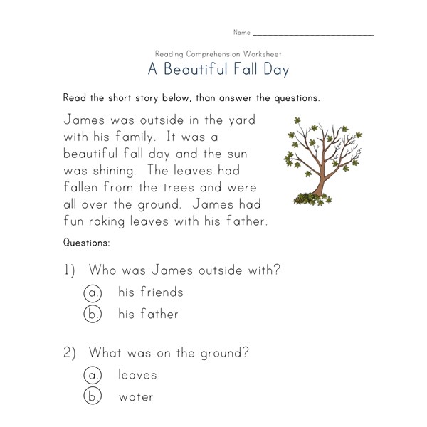 Fall reading comprehension worksheet all kids network