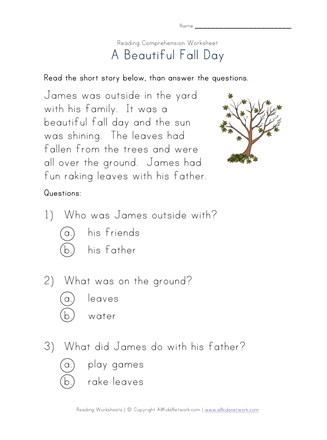 Fall Reading Comprehension Worksheet | All Kids Network