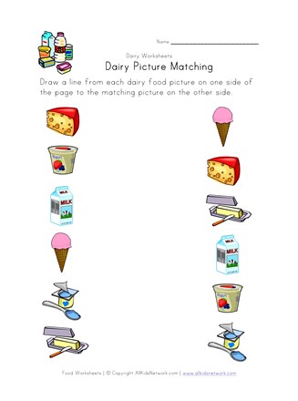 dairy picture matching worksheet
