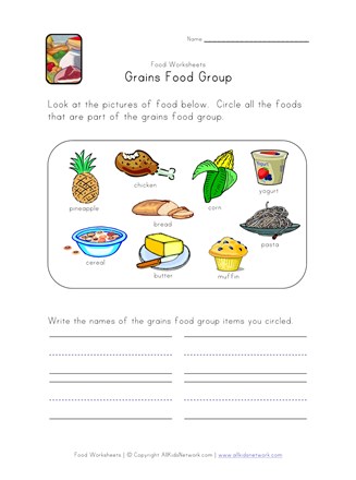 grains food group worksheet  all kids network