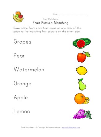 fruit matching worksheet all kids network