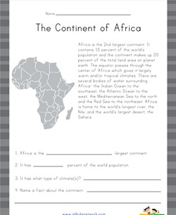 Africa Reading Comprehension Worksheet