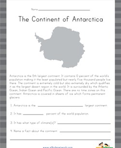 Antarctica Reading Comprehension Worksheet
