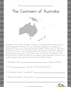 Australia Reading Comprehension Worksheet