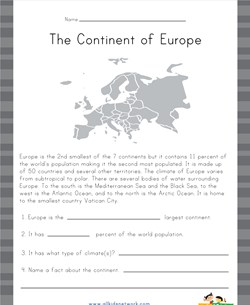 Europe Reading Comprehension Worksheet