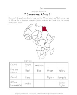 africa continent worksheet