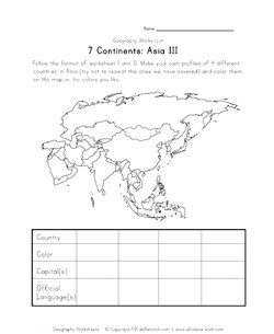 asia continent worksheet 3