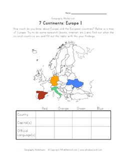 europe continent worksheet 1
