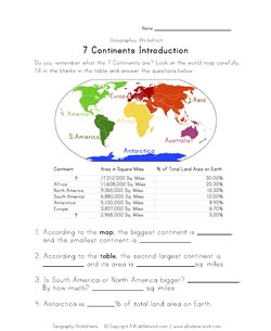 7 continents worksheet