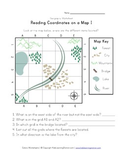 coordinates on a map worksheet