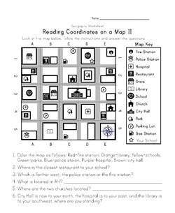 coordinates on a map worksheet