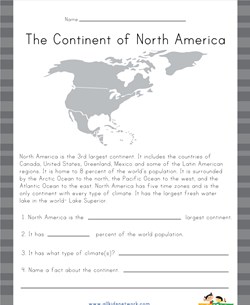 North America Reading Comprehension Worksheet