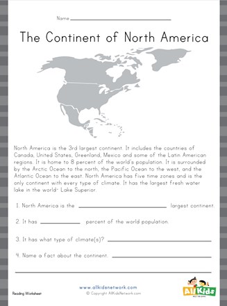 North America Reading Comprehension Worksheet | All Kids Network