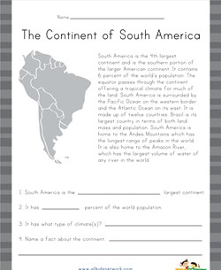 South America Reading Comprehension Worksheet