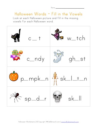 halloween words missing letters