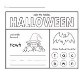 halloween reading worksheets for kindergarten Halloween Activities Worksheet