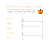 halloween alphabetical worksheet
