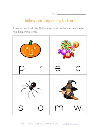 halloween beginning letters worksheet