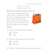halloween reading comprehension worksheet