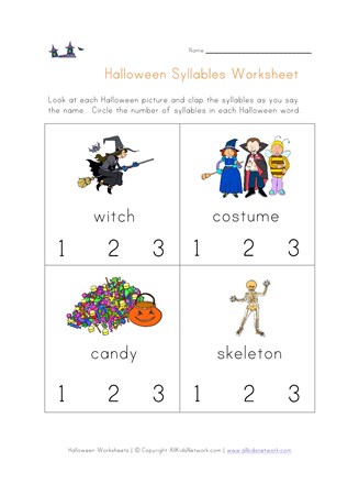 halloween syllables worksheet