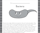 health worksheets kindergarten Bacteria Reading Worksheet