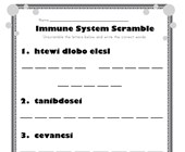 health worksheets kindergarten Immune System Word Scramble