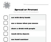 health worksheets kindergarten Spreading Germs Worksheet
