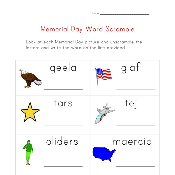 memorial day word scramble worksheet all kids network