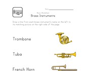 music worksheet for year 1 brass instruments worksheet