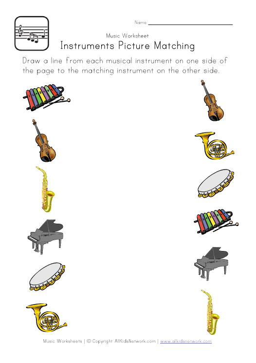 music picture matching - Kindergarten Music Worksheets