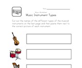 music worksheet for year 1 instruments types worksheet