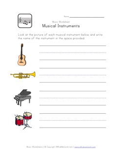 musical instruments worksheet