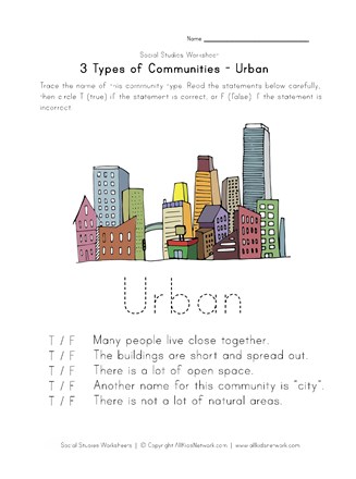 free urban community worksheet