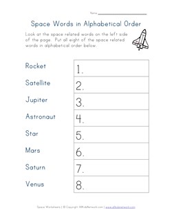 space alphabetical order worksheet