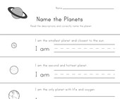 space math worksheet Name the Planets Worksheet
