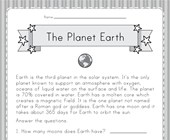 space math worksheet Planet Earth Worksheet