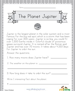 Planet Jupiter Worksheet