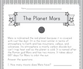 space math worksheet Planet Mars Worksheet
