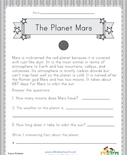 Planet Mars Worksheet