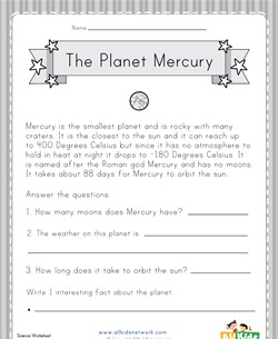 Planet Mercury Worksheet