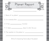space math worksheet Planet Report Worksheet